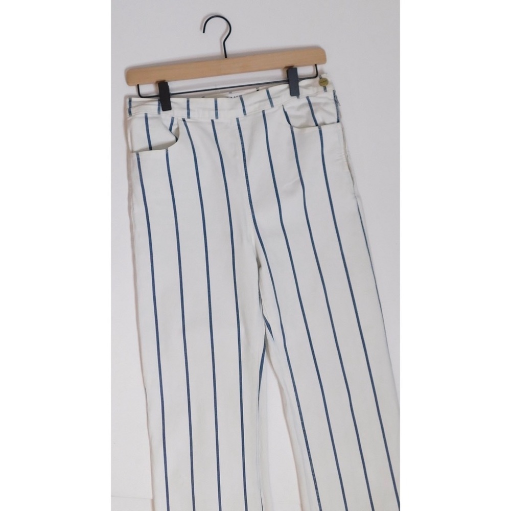 FRAME Denim Le High Waist Flare Side Zip Pants White & Blue Stripe ~ Large - Picture 4 of 16